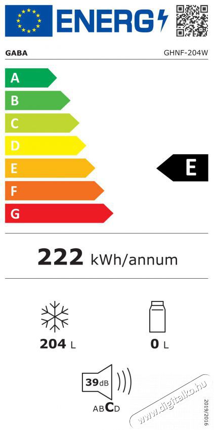 Gaba GHNF-204W No-Frost Fagyaszt&oacute;szekr&eacute;ny Konyhai term&eacute;kek - Hűtő, fagyaszt&oacute; (szabadon&aacute;ll&oacute;) - Fagyaszt&oacute;szekr&eacute;ny - 499752