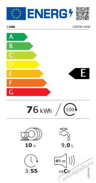Gaba GMDW-45W mosogat&oacute;g&eacute;p Konyhai term&eacute;kek - Mosogat&oacute;g&eacute;p - Keskeny (45cm-ig) szabadon&aacute;ll&oacute; mosogat&oacute;g&eacute;p - 506139