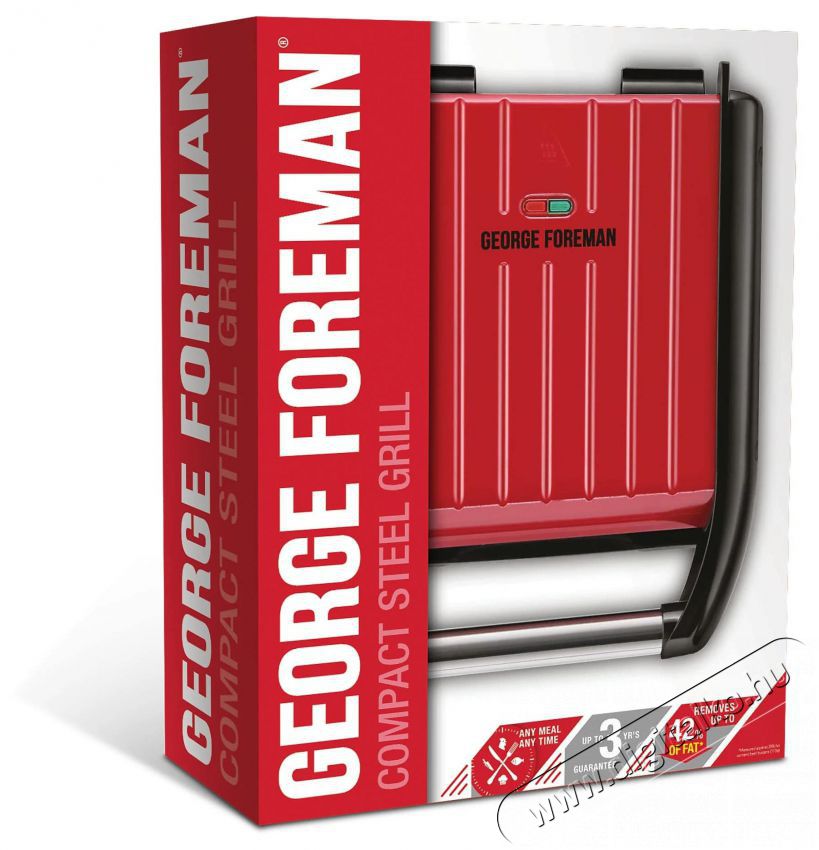 George Foreman 25030-56 Gril Compact Steel Red Konyhai term&eacute;kek - Konyhai kisg&eacute;p (s&uuml;t&eacute;s / főz&eacute;s / hűt&eacute;s / &eacute;telk&eacute;sz&iacute;t&eacute;s) - Kontakt grill s&uuml;tő / s&uuml;tőlap - 522786