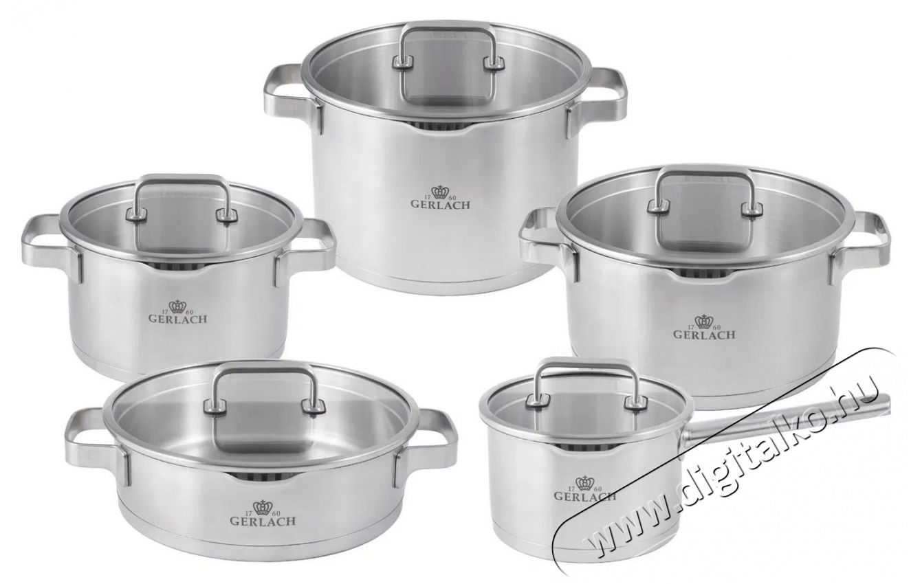 Gerlach PRESTIGE PLUS Rozsdamentes ac&eacute;l főzőed&eacute;nyk&eacute;szlet 10 db Konyhai term&eacute;kek - Ed&eacute;ny - Ed&eacute;ny k&eacute;szlet - 522789