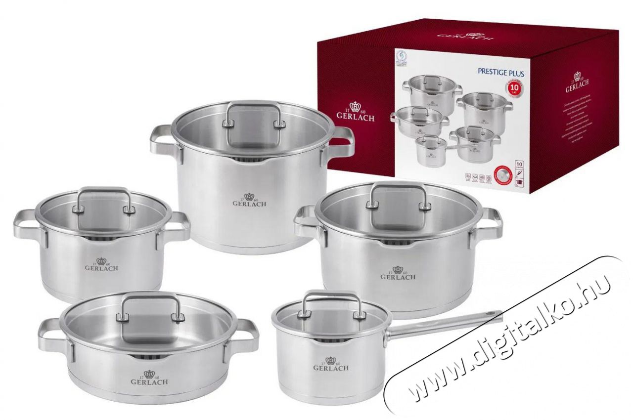 Gerlach PRESTIGE PLUS Rozsdamentes ac&eacute;l főzőed&eacute;nyk&eacute;szlet 10 db Konyhai term&eacute;kek - Ed&eacute;ny - Ed&eacute;ny k&eacute;szlet - 522789