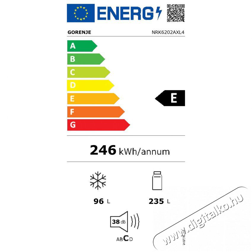 Gorenje NRK6202AXL4 Alulfagyaszt&oacute;s hűtőszekr&eacute;ny Konyhai term&eacute;kek - Hűtő, fagyaszt&oacute; (szabadon&aacute;ll&oacute;) - Alulfagyaszt&oacute;s kombin&aacute;lt hűtő - 372114