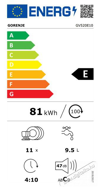 Gorenje GV520E10 be&eacute;p&iacute;thető 11 ter&iacute;t&eacute;kes mosogat&oacute;g&eacute;p Konyhai term&eacute;kek - Mosogat&oacute;g&eacute;p - Keskeny (45cm-ig) be&eacute;p&iacute;thető mosogat&oacute;g&eacute;p - 502632