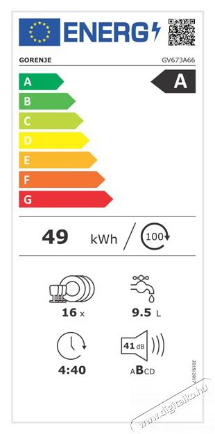 Gorenje GV673A66 be&eacute;p&iacute;thető mosogat&oacute;g&eacute;p Konyhai term&eacute;kek - Mosogat&oacute;g&eacute;p - Norm&aacute;l (60cm) be&eacute;p&iacute;thető mosogat&oacute;g&eacute;p - 502635