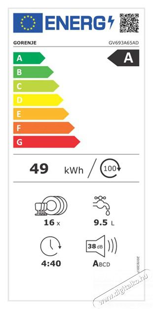 Gorenje GV693A65AD be&eacute;p&iacute;thető mosogat&oacute;g&eacute;p Konyhai term&eacute;kek - Mosogat&oacute;g&eacute;p - Norm&aacute;l (60cm) be&eacute;p&iacute;thető mosogat&oacute;g&eacute;p - 502634