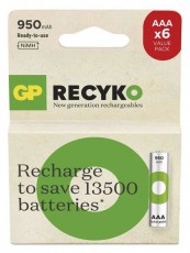 GP Batteries GP ReCyko NiMH Akkumul&aacute;tor HR03 (AAA) 950mAh 6db Akkuk &eacute;s t&ouml;ltők - Li-ion akkumul&aacute;tor &eacute;s t&ouml;ltő (gy&aacute;ri) - Akku - 508821