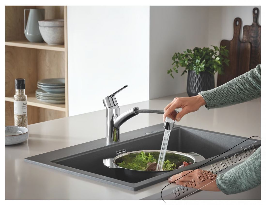 Grohe 30531001 Start OHM egykaros mosogat&oacute;csaptelep, kih&uacute;zhat&oacute; k&eacute;t funkci&oacute;s fej, elforgathat&oacute; kifoly&oacute;cső, kr&oacute;m (30531001) Konyhai term&eacute;kek - Mosogat&oacute; - Mosogat&oacute; csaptelep - 536683