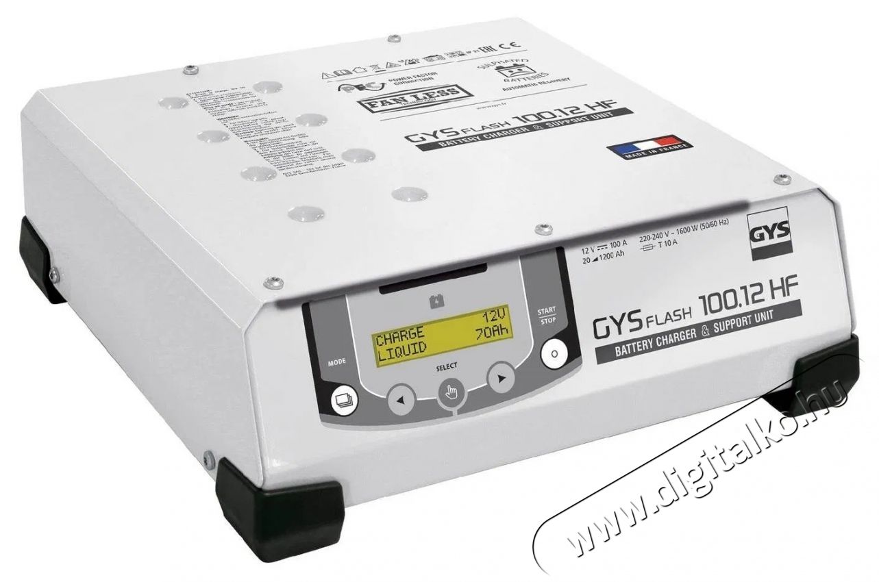 GYS Gysflash 100.12HF T&ouml;ltő stabiliz&aacute;lt t&aacute;pegys&eacute;g, 12 V, 20-1200 Ah, 100 A, 5 m k&aacute;bel Aut&oacute;hifi / Aut&oacute; felszerel&eacute;s - Aut&oacute;s / aut&oacute;hifi kieg&eacute;sz&iacute;tő - Aut&oacute; akkumul&aacute;tor t&ouml;ltő - 531816