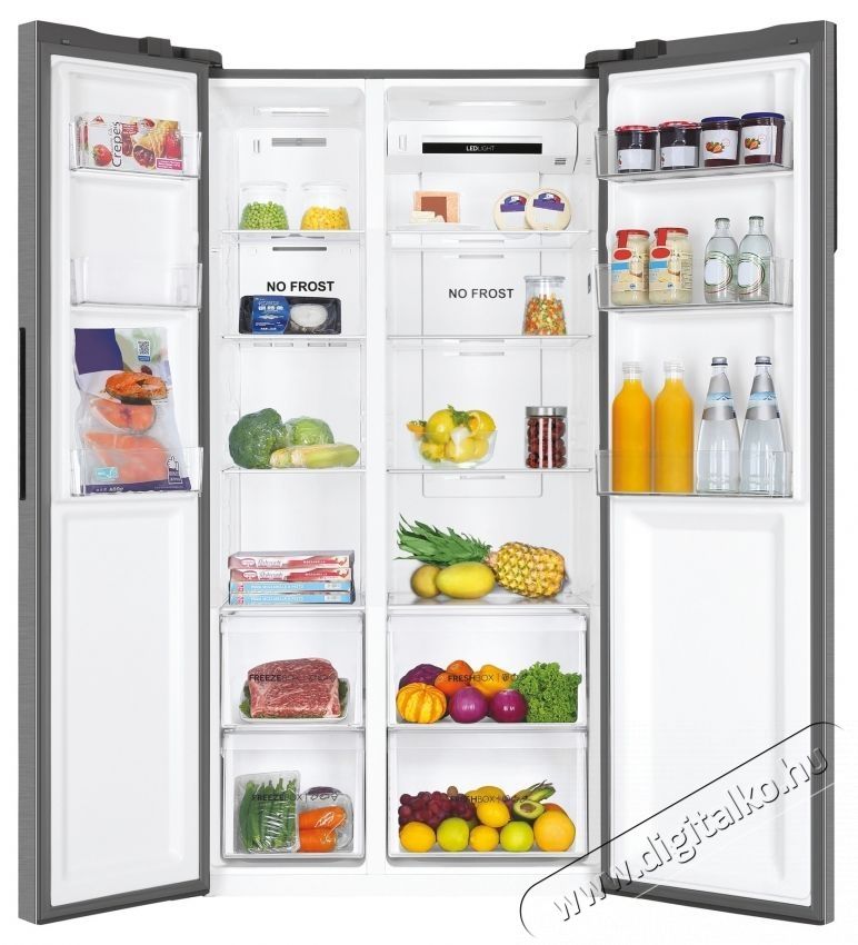 Haier HSR3918ENPG Side by Side hűtőszekr&eacute;ny, 528l, M:177 cm, Total No Frost, Multi air flow, Motor Inverter, LED kijelző, Super Cooling, Super Freezing, E energiaoszt&aacute;ly, Ez&uuml;st Konyhai term&eacute;kek - Hűtő, fagyaszt&oacute; (szabadon&aacute;ll&oacute;) - Amerikai t&iacute;pus&uacute; Side By Side hűtő - 535227