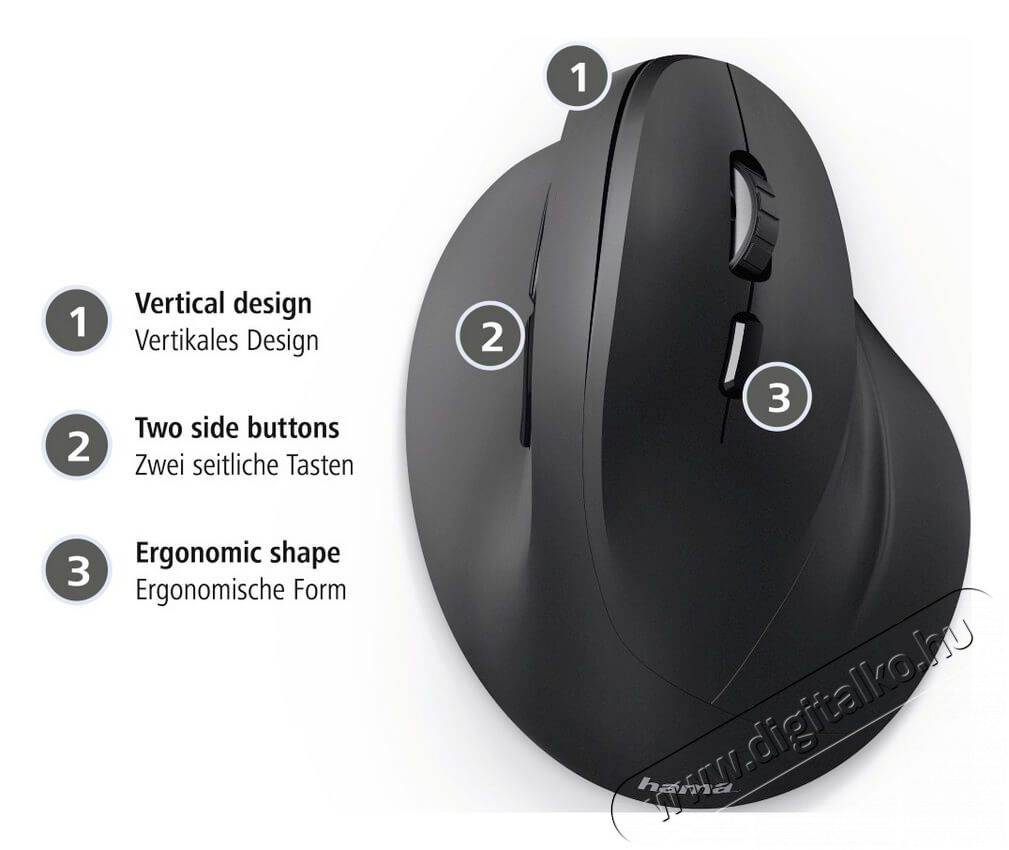 Hama Vertical Ergonomic EMC-500 optikai eg&eacute;r (182698) Iroda &eacute;s sz&aacute;m&iacute;t&aacute;stechnika - Eg&eacute;r - Vezet&eacute;kes eg&eacute;r - 341155