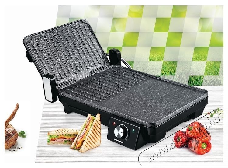 Heinner Elektromos grill Heinner HEG-F20002P, 2000 W, nyit&aacute;s 105  &eacute;s 180 , tapad&aacute;sg&aacute;tl&oacute; m&aacute;rv&aacute;ny bevonat, fekete Konyhai term&eacute;kek - Konyhai kisg&eacute;p (s&uuml;t&eacute;s / főz&eacute;s / hűt&eacute;s / &eacute;telk&eacute;sz&iacute;t&eacute;s) - Kontakt grill s&uuml;tő / s&uuml;tőlap - 533469