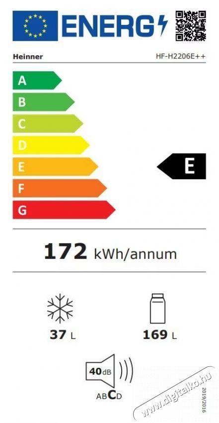 Heinner HF-H2206E++ kombin&aacute;lt hűtőszekr&eacute;ny, E energiaoszt&aacute;ly, 206 L, LED l&aacute;mpa, 3 hűtőszekr&eacute;ny &uuml;vegpolc, M:143 cm, Feh&eacute;r Konyhai term&eacute;kek - Hűtő, fagyaszt&oacute; (szabadon&aacute;ll&oacute;) - Fel&uuml;lfagyaszt&oacute;s kombin&aacute;lt hűtő - 533443