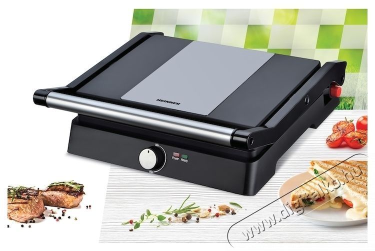 Heinner SunriseGrill HEPG-F2000BKSS Elektromos grill, Tapad&aacute;smentes, 180 nyit&aacute;s, &Aacute;ll&iacute;that&oacute; hőm&eacute;rs&eacute;klet, Fekete/Inox Konyhai term&eacute;kek - Konyhai kisg&eacute;p (s&uuml;t&eacute;s / főz&eacute;s / hűt&eacute;s / &eacute;telk&eacute;sz&iacute;t&eacute;s) - Kontakt grill s&uuml;tő / s&uuml;tőlap - 533470
