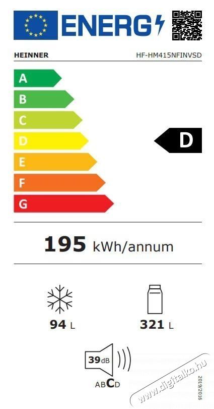 Heinner HF-HM415NFINVSD k&eacute;tajt&oacute; hűtőszekr&eacute;ny, 415l, Full No Frost, Dual Inverter kompresszor, Kijelző, Super cooling funkci&oacute;, Gyermekz&aacute;r, D energiaoszt&aacute;ly, Ez&uuml;st Konyhai term&eacute;kek - Hűtő, fagyaszt&oacute; (szabadon&aacute;ll&oacute;) - Fel&uuml;lfagyaszt&oacute;s kombin&aacute;lt hűtő - 533454