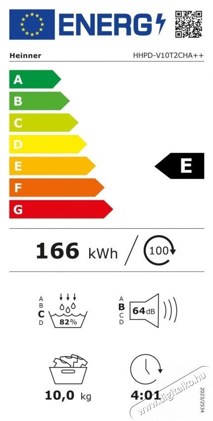 Heinner HHPD-V10T2CHA++ Hőszivatty&uacute;s sz&aacute;r&iacute;t&oacute;g&eacute;p, 10kg, 15 program, LED kijelző, E energiaoszt&aacute;ly, Feh&eacute;r H&aacute;ztart&aacute;s / Otthon / K&uuml;lt&eacute;r - Mos&oacute;g&eacute;p / sz&aacute;r&iacute;t&oacute;g&eacute;p - Sz&aacute;r&iacute;t&oacute;g&eacute;p - 536859