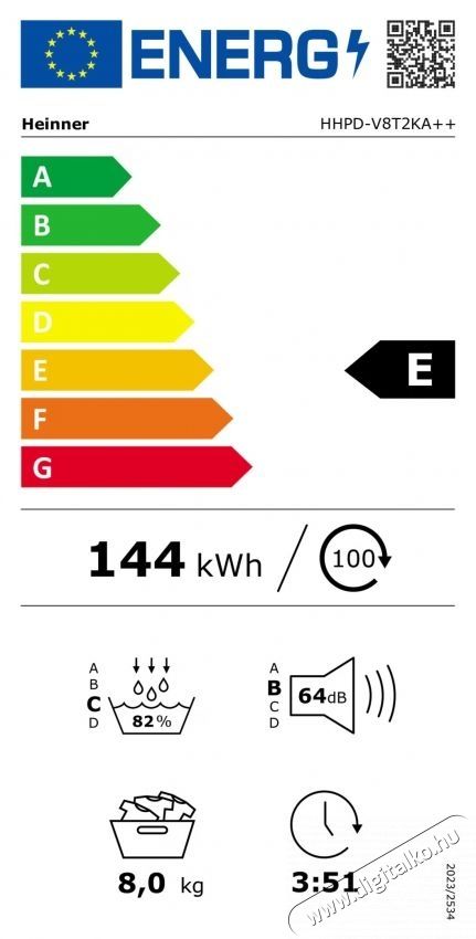 Heinner HHPD-V8T2KA++ Hőszivatty&uacute;s sz&aacute;r&iacute;t&oacute;g&eacute;p, 8 kg, 15 program, PureBeam+, LED kijelző, E Energiaoszt&aacute;ly, Feh&eacute;r H&aacute;ztart&aacute;s / Otthon / K&uuml;lt&eacute;r - Mos&oacute;g&eacute;p / sz&aacute;r&iacute;t&oacute;g&eacute;p - Sz&aacute;r&iacute;t&oacute;g&eacute;p - 536858