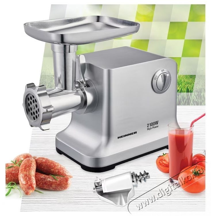 Heinner MG-2100SS dar&aacute;l&oacute;, 2100 W, Paradicsomtartoz&eacute;k, Kolb&aacute;sztartoz&eacute;k, Rozsdamentes k&eacute;s &eacute;s szita, Ez&uuml;st Konyhai term&eacute;kek - Konyhai kisg&eacute;p (elők&eacute;sz&iacute;t&eacute;s / feldolgoz&aacute;s) - H&uacute;sdar&aacute;l&oacute; - 533473