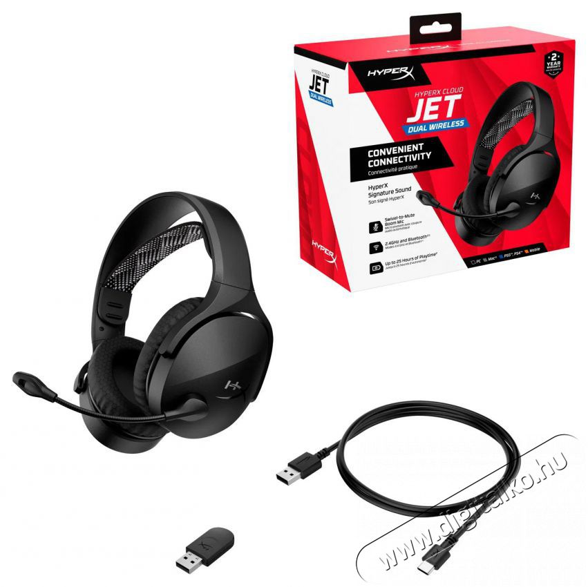 HyperX Cloud Jet Dual Wireless Gaming Headset Black Audio-Video / Hifi / Multim&eacute;dia - F&uuml;l &eacute;s Fejhallgat&oacute;k - Fejhallgat&oacute; mikrofonnal / headset - 509967