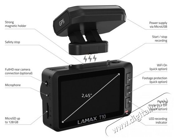 LAMAX T10 4K GPS aut&oacute;s menetr&ouml;gz&iacute;tő kamera F&eacute;nyk&eacute;pezőg&eacute;p / kamera - Aut&oacute;s fed&eacute;lzeti kamera - 404125