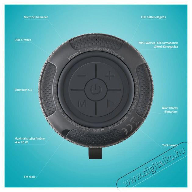 LAMAX Waver1 20W Bluetooth hangsz&oacute;r&oacute; Audio-Video / Hifi / Multim&eacute;dia - Hordozhat&oacute;, vezet&eacute;k n&eacute;lk&uuml;li / bluetooth hangsug&aacute;rz&oacute; - Hordozhat&oacute;, vezet&eacute;k n&eacute;lk&uuml;li / bluetooth hangsug&aacute;rz&oacute; - 508298