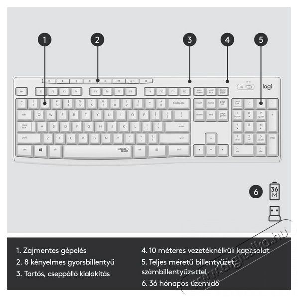 Logitech MK295 Silent HUN vezet&eacute;k n&eacute;lk&uuml;li billentyűzet + eg&eacute;r - feh&eacute;r Iroda &eacute;s sz&aacute;m&iacute;t&aacute;stechnika - Billentyűzet / billentyűzet szett - Vezet&eacute;kes - 379652