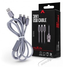 MAXLIFE TF-0168 1m 3in1 Lightning/microUSB/Type C 2A ezüst adat- és töltőkábel Tv kiegészítők - Kábel / csatlakozó - USB kábel - 456797