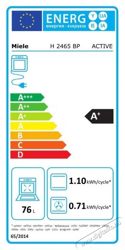Miele H 2465 BP ACTIVE elektromos s&uuml;tő, Pirolitikus, EasyControl Plus, AirFry Konyhai term&eacute;kek - S&uuml;tő-főzőlap, tűzhely (be&eacute;p&iacute;thető) - Elektromos főzőlap (be&eacute;p&iacute;thető) - 537926