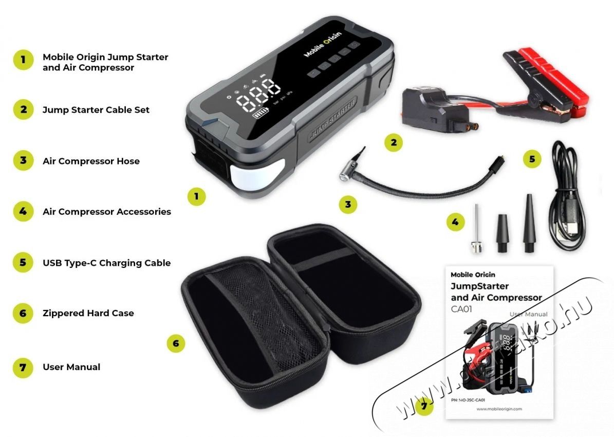Mobile Origin JumpStarter And Air Compressor CA1 kompresszor kieg&eacute;sz&iacute;tő szett - ind&iacute;t&oacute; &eacute;s kompresszor H&aacute;ztart&aacute;s / Otthon / K&uuml;lt&eacute;r - Szersz&aacute;m - Kompresszor - 531986