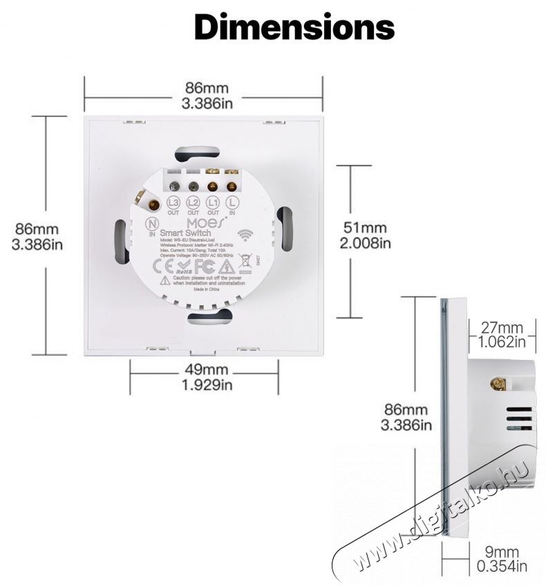 MOES Matter WiFi Smart Switch 1gang H&aacute;ztart&aacute;s / Otthon / K&uuml;lt&eacute;r - Okos otthon - Kieg&eacute;sz&iacute;tő - 521673