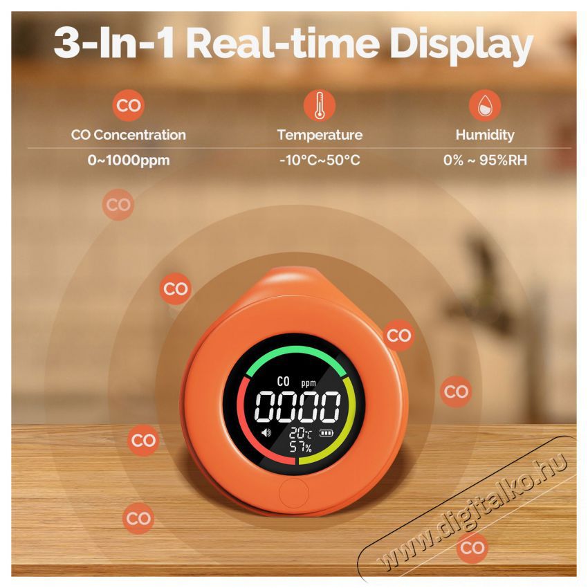 MOES Mini CO Detector, orange H&aacute;ztart&aacute;s / Otthon / K&uuml;lt&eacute;r - Biztons&aacute;gtechnika - F&uuml;st- &eacute;s sz&eacute;n-monoxid &eacute;rz&eacute;kelő - 521677