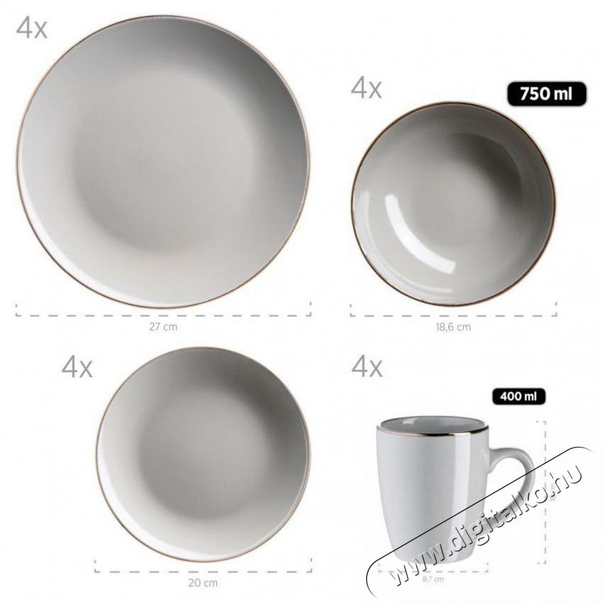 M&auml;ser GREY METALLIC RIM &Eacute;tk&eacute;szlet 16 db Konyhai term&eacute;kek - &Eacute;tk&eacute;szlet - T&aacute;ny&eacute;r k&eacute;szlet - 527462