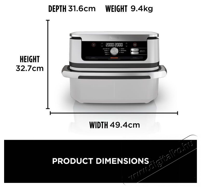 Ninja AF500EUWH Foodi&reg; FlexDrawer, 10,4 l, feh&eacute;r Konyhai term&eacute;kek - Konyhai kisg&eacute;p (s&uuml;t&eacute;s / főz&eacute;s / hűt&eacute;s / &eacute;telk&eacute;sz&iacute;t&eacute;s) - L&eacute;gkever&eacute;ses főzőg&eacute;p / elektromos kukta / multifunkci&oacute;s s&uuml;tő - 521842