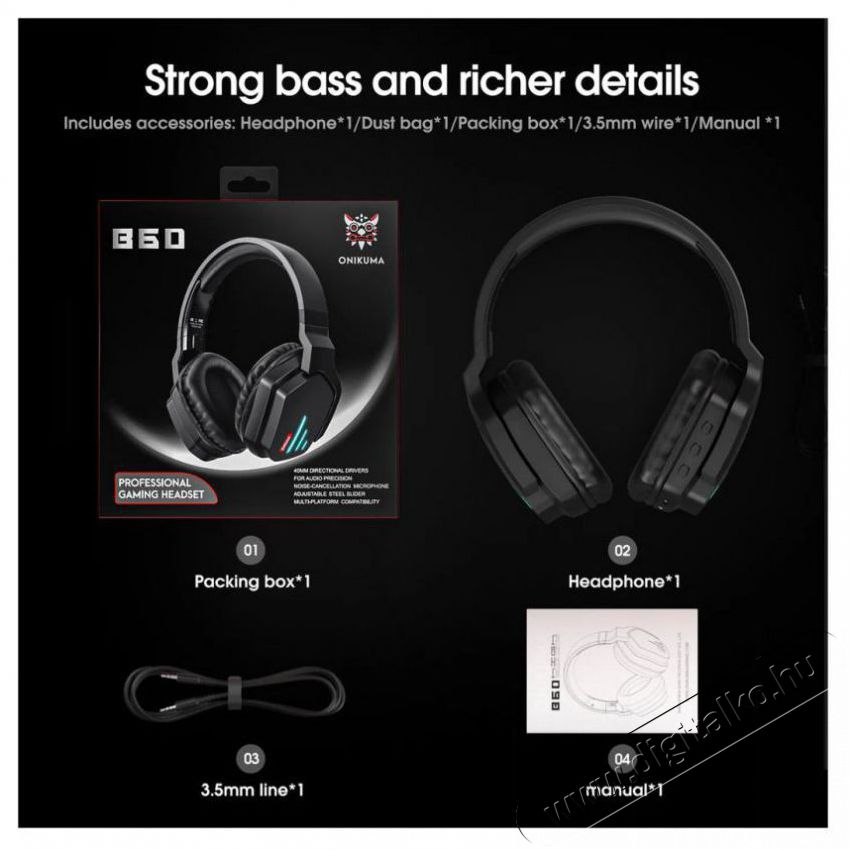 Onikuma B60 LED Wireless Bluetooth Gaming Headset Audio-Video / Hifi / Multim&eacute;dia - F&uuml;l &eacute;s Fejhallgat&oacute;k - Fejhallgat&oacute; mikrofonnal / headset - 529023