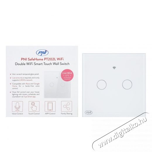 PNI SafeHome PT202L Intelligens &eacute;rintőkapcsol&oacute;, Wi-Fi, 10A, Tuya Smart alkalmaz&aacute;s, Alexa &eacute;s Google Asszisztens kompatibilis, Feh&eacute;r H&aacute;ztart&aacute;s / Otthon / K&uuml;lt&eacute;r - Vil&aacute;g&iacute;t&aacute;s / elektromoss&aacute;g - L&aacute;mpa kieg&eacute;sz&iacute;tő - 540476