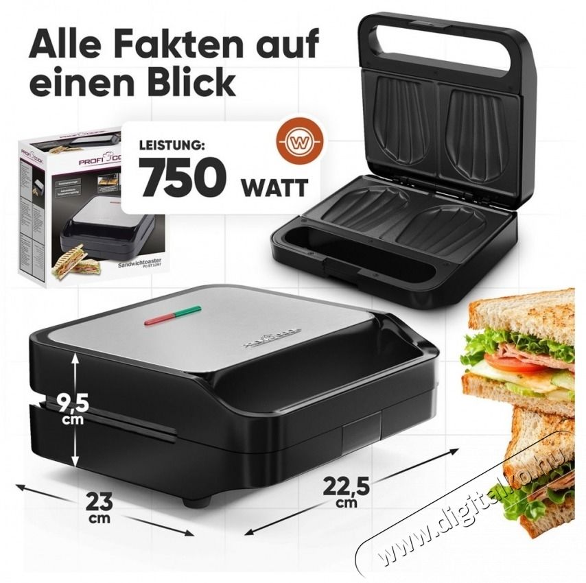 Proficook PC-ST 1297 szendvics keny&eacute;rpir&iacute;t&oacute; rozsdamentes ac&eacute;l Konyhai term&eacute;kek - Konyhai kisg&eacute;p (s&uuml;t&eacute;s / főz&eacute;s / hűt&eacute;s / &eacute;telk&eacute;sz&iacute;t&eacute;s) - Melegszendvics / gofri s&uuml;tő - 531150