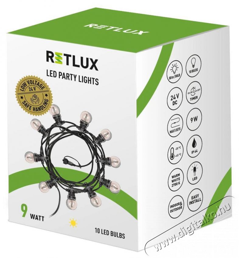 Retlux RGL 115 party fűz&eacute;r 10xG50 WW TM H&aacute;ztart&aacute;s / Otthon / K&uuml;lt&eacute;r - Vil&aacute;g&iacute;t&aacute;s / elektromoss&aacute;g - Led szalag / f&eacute;nyf&uuml;z&eacute;r - 495279