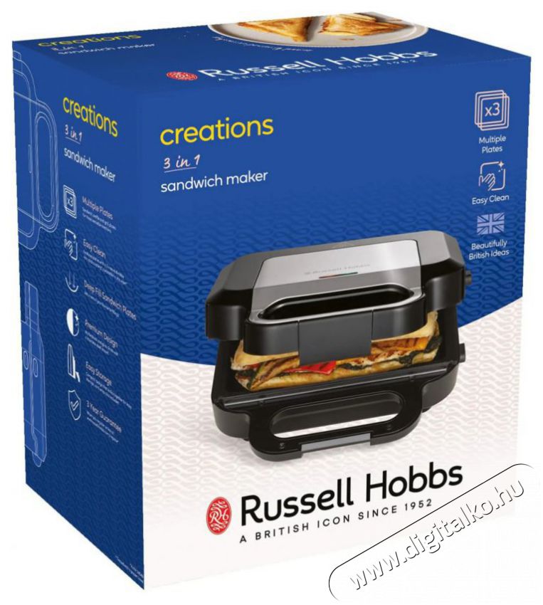 Russell Hobbs 26810-56/RH Creations 3in1 fekete gorfi - grill/panini - szendvicss&uuml;tő Konyhai term&eacute;kek - Konyhai kisg&eacute;p (s&uuml;t&eacute;s / főz&eacute;s / hűt&eacute;s / &eacute;telk&eacute;sz&iacute;t&eacute;s) - Melegszendvics / gofri s&uuml;tő - 502102