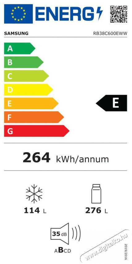 SAMSUNG RB38C600EWW/EF Konyhai term&eacute;kek - Hűtő, fagyaszt&oacute; (szabadon&aacute;ll&oacute;) - Alulfagyaszt&oacute;s kombin&aacute;lt hűtő - 515781