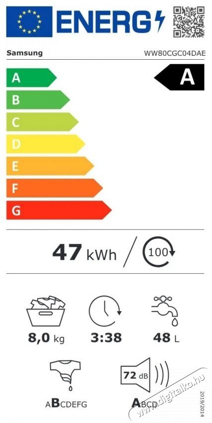 SAMSUNG WW80CGC04DAELE feh&eacute;r el&ouml;lt&ouml;ltős mos&oacute;g&eacute;p H&aacute;ztart&aacute;s / Otthon / K&uuml;lt&eacute;r - Mos&oacute;g&eacute;p / sz&aacute;r&iacute;t&oacute;g&eacute;p - El&ouml;lt&ouml;ltős norm&aacute;l (60cm-ig) mos&oacute;g&eacute;p - 496823