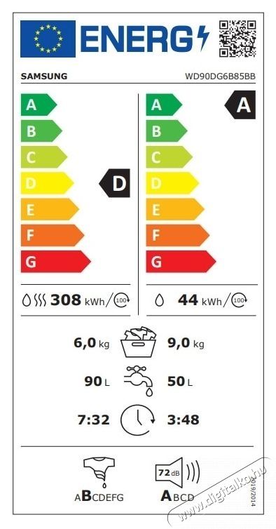 SAMSUNG WD90DG6B85BBU4 Mos&oacute;-sz&aacute;r&iacute;t&oacute;g&eacute;p, mos&aacute;s 9 kg, sz&aacute;r&iacute;t&aacute;s 6 kg, 1400 RPM, D energiaoszt&aacute;ly, AI Wash, Auto Dispense, AI Ecobubble, AI Control, Super speed 39 perc, WiFi, Fekete. H&aacute;ztart&aacute;s / Otthon / K&uuml;lt&eacute;r - Mos&oacute;g&eacute;p / sz&aacute;r&iacute;t&oacute;g&eacute;p - Mos&oacute;-sz&aacute;r&iacute;t&oacute;g&eacute;p - 537272