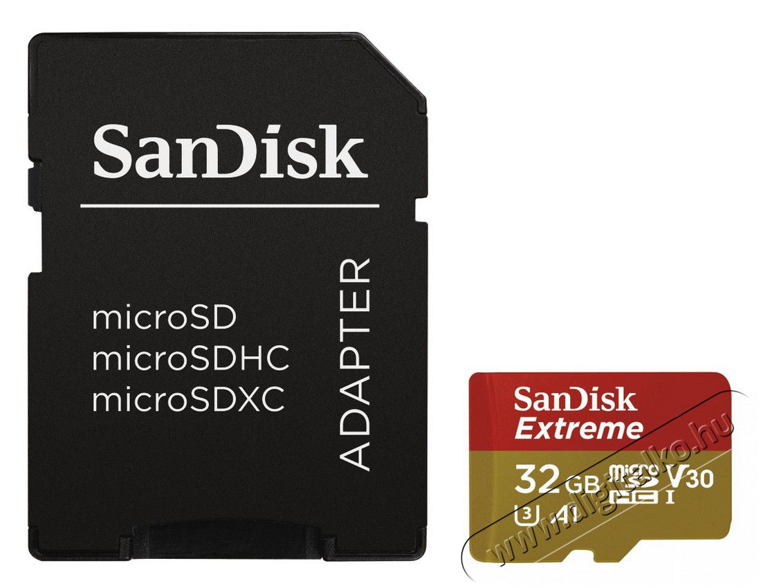 SanDisk microSDHC Extreme 32GB UHS-I V30 A1 + adapter (173420) Mem&oacute;ria k&aacute;rtya / Pendrive - MicroSD / MicroSDHC k&aacute;rtya - 320428