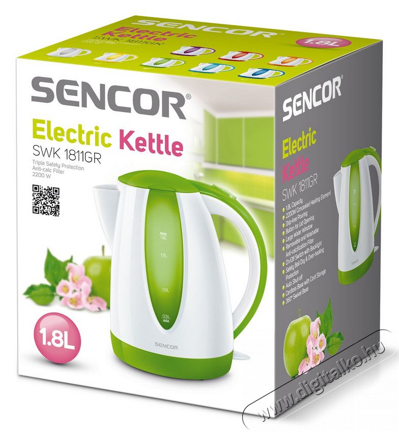 Sencor SWK 1811GR V&iacute;zforral&oacute; - feh&eacute;r/z&ouml;ld Konyhai term&eacute;kek - V&iacute;zforral&oacute; / teafőző - 274719