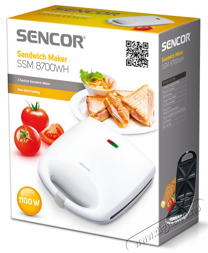 Sencor SSM 8700WH Szendvicss&uuml;tő Konyhai term&eacute;kek - Konyhai kisg&eacute;p (s&uuml;t&eacute;s / főz&eacute;s / hűt&eacute;s / &eacute;telk&eacute;sz&iacute;t&eacute;s) - Melegszendvics / gofri s&uuml;tő - 270405