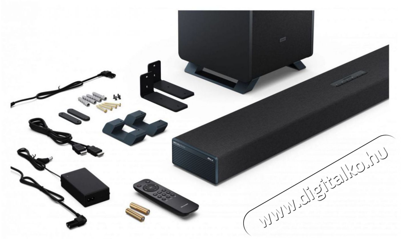 SHARP Q HT-SBW53121(BK) 3.1.2 Dolby Atmos / DTS:X hangprojektor vezet&eacute;k n&eacute;lk&uuml;li m&eacute;lynyom&oacute;val fekete Audio-Video / Hifi / Multim&eacute;dia - Hangprojektor / soundbar - M&eacute;lyl&aacute;d&aacute;val - 505449