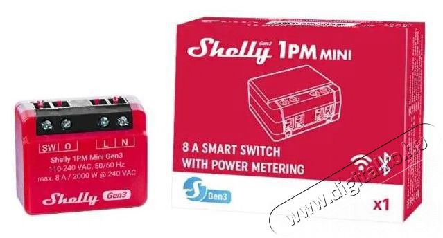 SHELLY Plus 1PM Mini, kapcsol&oacute;modul, WiFi, Gen3 H&aacute;ztart&aacute;s / Otthon / K&uuml;lt&eacute;r - Okos otthon - Kieg&eacute;sz&iacute;tő - 521478