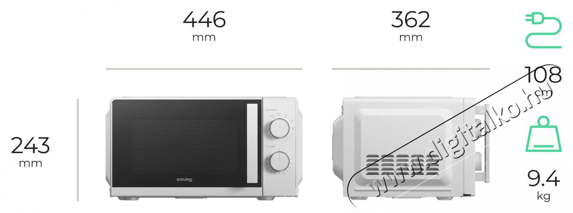 Siguro MO-M170W Mikrohull&aacute;m&uacute; s&uuml;tő Konyhai term&eacute;kek - Mikrohull&aacute;m&uacute; s&uuml;tő - Mikrohull&aacute;m&uacute; s&uuml;tő (szabadon&aacute;ll&oacute;) - 509182
