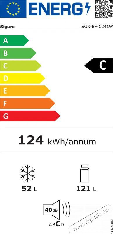 Siguro BF-C241W Essentials Konyhai term&eacute;kek - Hűtő, fagyaszt&oacute; (szabadon&aacute;ll&oacute;) - Alulfagyaszt&oacute;s kombin&aacute;lt hűtő - 509288