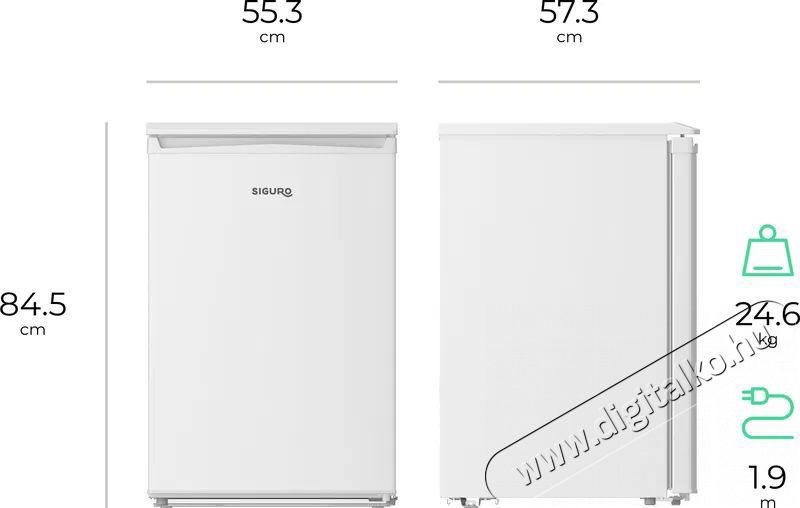 Siguro TT-D241W Essentials Konyhai term&eacute;kek - Hűtő, fagyaszt&oacute; (szabadon&aacute;ll&oacute;) - Fagyaszt&oacute; n&eacute;lk&uuml;li hűtő - 509290