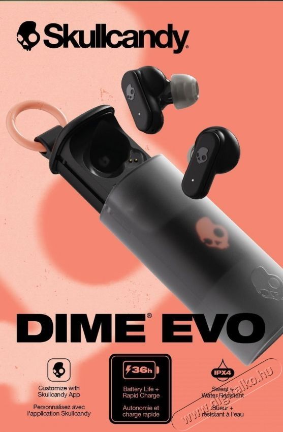Skullcandy S2DTW-S740 Dime Evo True Wireless Bluetooth fekete f&uuml;lhallgat&oacute; Audio-Video / Hifi / Multim&eacute;dia - F&uuml;l &eacute;s Fejhallgat&oacute;k - F&uuml;lhallgat&oacute; - 531429