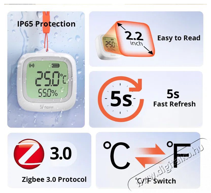 SONOFF IP65 Zigbee LCD Smart Temperature Humidity Sensor SNZB-02WD H&aacute;ztart&aacute;s / Otthon / K&uuml;lt&eacute;r - Okos otthon - Kieg&eacute;sz&iacute;tő - 520662